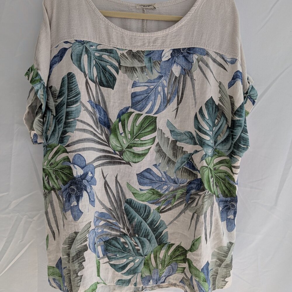 Lungo L'Arno Made In Italy 100% Linen Tropical Top Size 1X $25.00